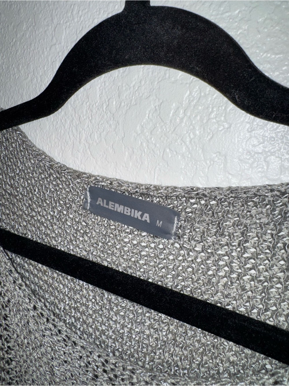 ALEMBIKA Gray Tan Asymmetrical Knit Mesh Pullover Lagenlook Dolan Sleeve Top M - Picture 4 of 9